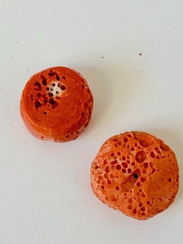 Antique Natural  Red Japanese Coral Ojime beads (Edo or Mejii1603-1900) 2 beads