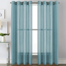 Turquoise Linen Blend Curtain Panels 52 x 84 Silver Grommets Sheer Curtains NEW