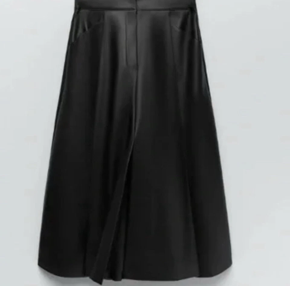 Zara black faux leather A-line midi skirt Fall Winter Women XL - Image 4 of 4