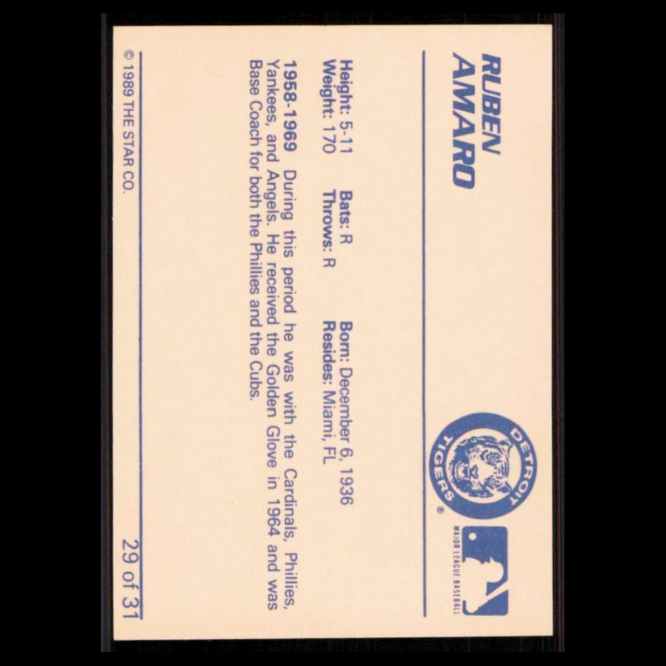 Ruben Amaro #29 1989 Star Minor Leauge Bristol TIgers Baseball Card MLB NM - Image 2 of 3