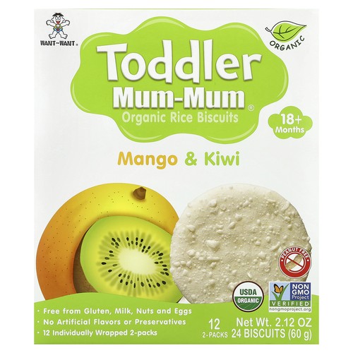 Toddler Mum-Mum®, Organic Rice Biscuits, 18+ Months, Mango & Kiwi, 12 Packs, 2