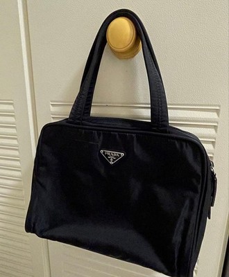 PRADA Nylon Handbag Triangle Metal Closure Women s Authentic Black Tote