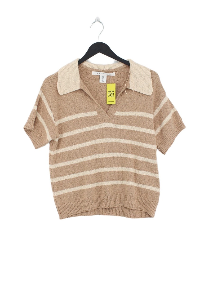 Max Studio Women's Jumper S Cream Cotton with Nylon Collared