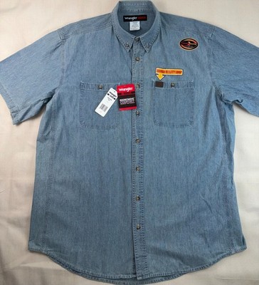 Wrangler Riggs Workwear Shirt Men's XXL 2XT Short Sleeves Denim Blue Button Up