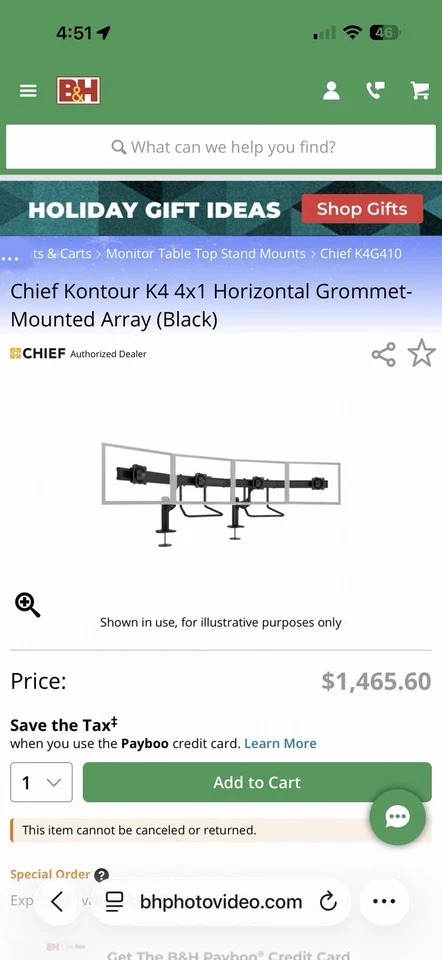 NEW Chief K4G410B Triple Array (4x1) Table Stand Monitor Mount - Image 4 of 4