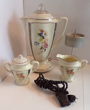 Vtg Porcelier Electric Coffee Percolator Cream Sugar Cord Art Deco 1930s EXC