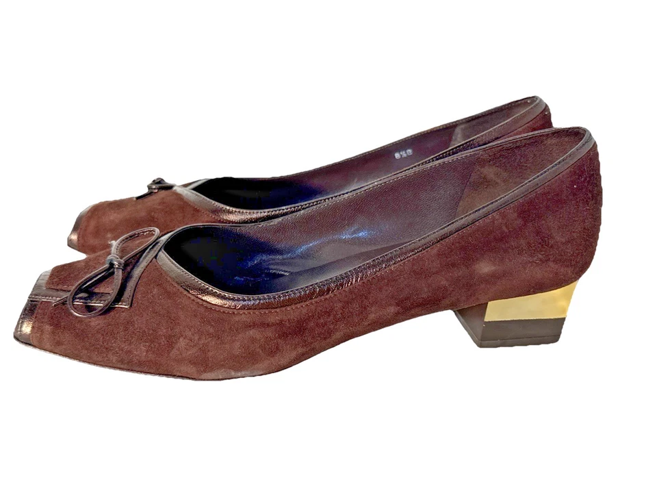 Zapatos AMALFI by Rangoni Marrón Gamuza Peep Toe Block 8.5 Italia Foto 3 de 4