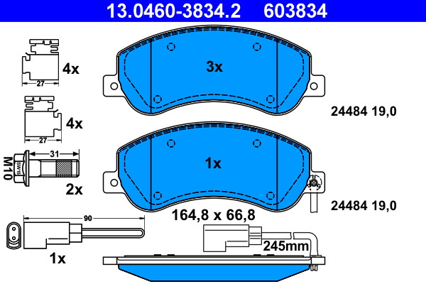 Front ATE 13.0460-3834.2 Brake Pad Set, disc brake for FORD