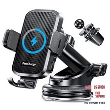 Wireless Car Charger with Phone Holder Mount, 15W Fast Charging Auto Clamping