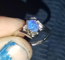 SOLID NATURAL BLUE OPAL SILVER-TONE ADJUSTABLE RING 6x5mm