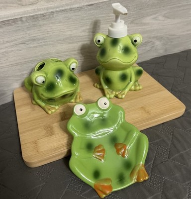 3 Pc Set Frog Soap Dispenser, Toothbrush Holder & Dish/Plate