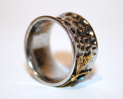 Dragonfly Ring Hammered Sterling Silver 925 Blue Cubic Zirconia Gold Size 8.5 - Picture 4 of 6