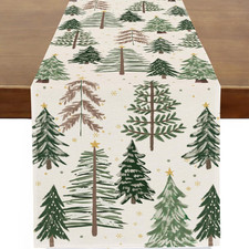Christmas Table Runner Watercolor Xmas Trees Holiday Decor 13x72 Inch