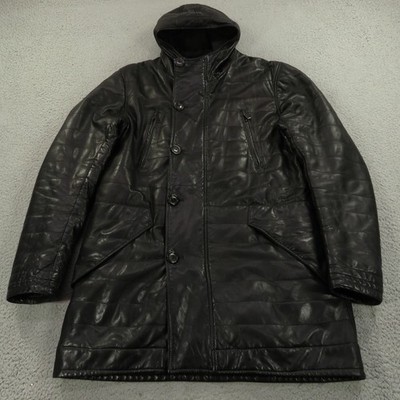 Ralph Lauren Black Label Leather Jacket Mens XL Hooded Moto Full