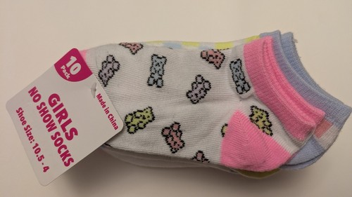 Kids Girls Ankle Socks Colorful Bears Bright Pastel Pack Of 10