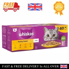 40 x 85g Whiskas 1+ Poultry Feasts Mixed Adult Wet Cat Food Pouches in Jelly 4.68 per kilo