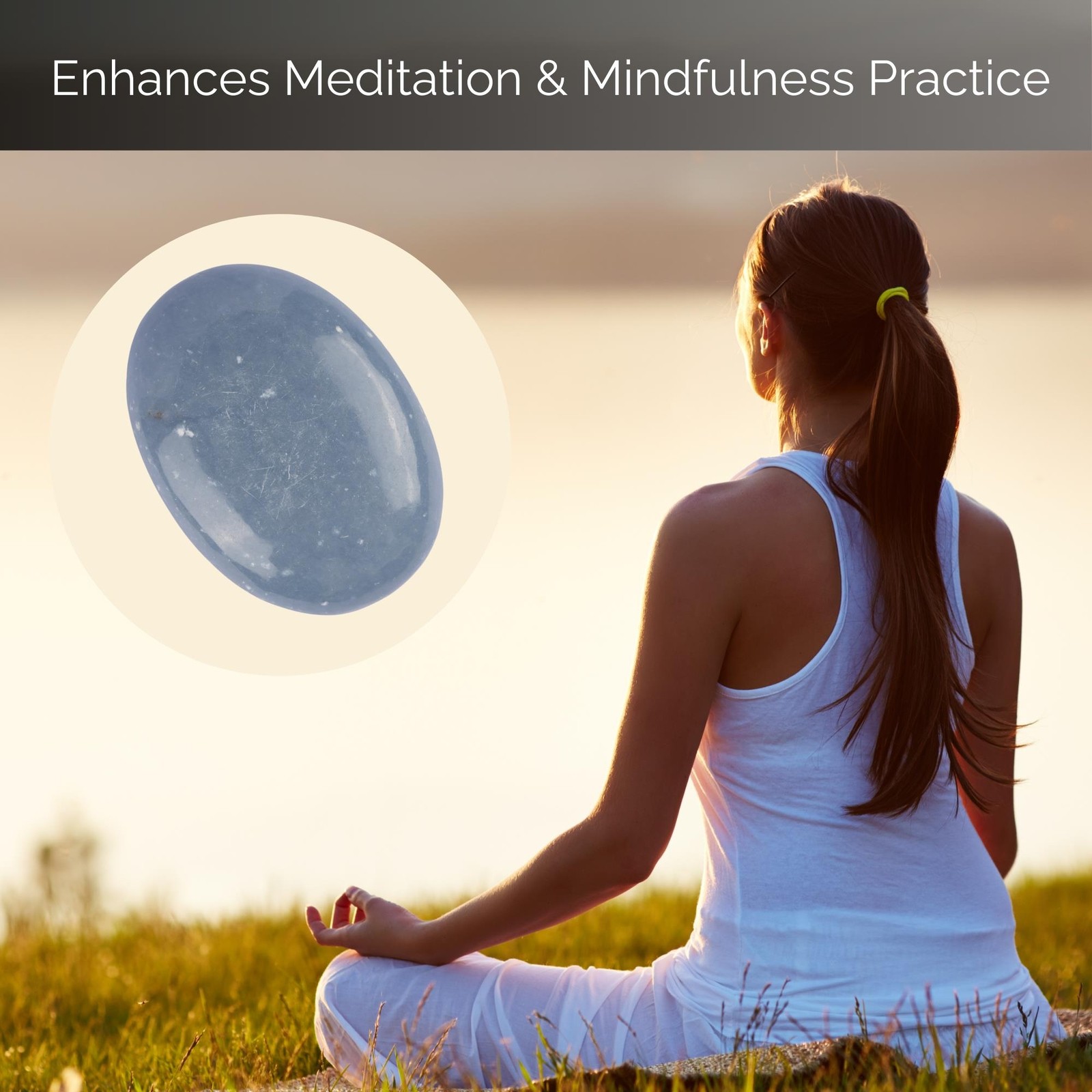 Angelite Crystal Palm Stone for Anxiety Relief, Polished Stone, Spiritual Gift