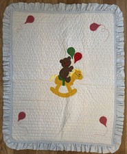 Handmade Vintage Bear Nursery Quilt 46x37 Reversible Gender Neutral EUC