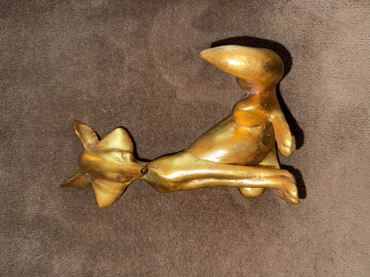 Vintage Anthony Freeman McFarlin Pottery Fox Pair ~ Signed Gold