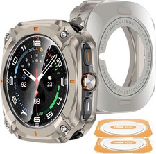 3 in 1 Metal Case for Galaxy Watch Ultra 47mm, Rugged Bumper  2PCS Tempered Gla