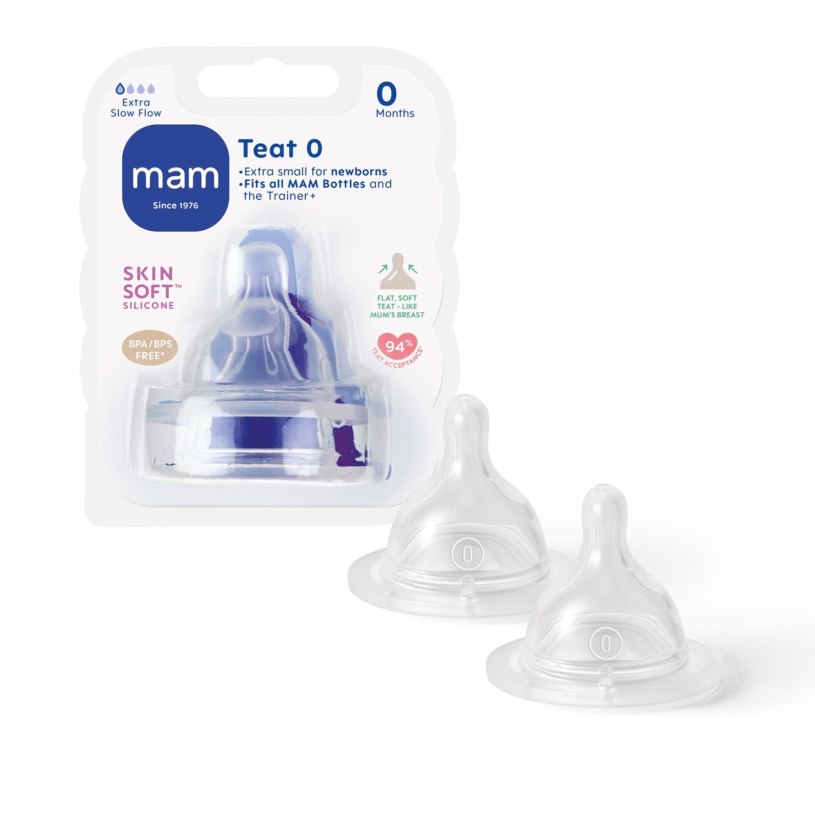 Teats Size 0 | 2 Pack | ExtraSlow Flow | Fits All MAM Bottles | Made from Ski...