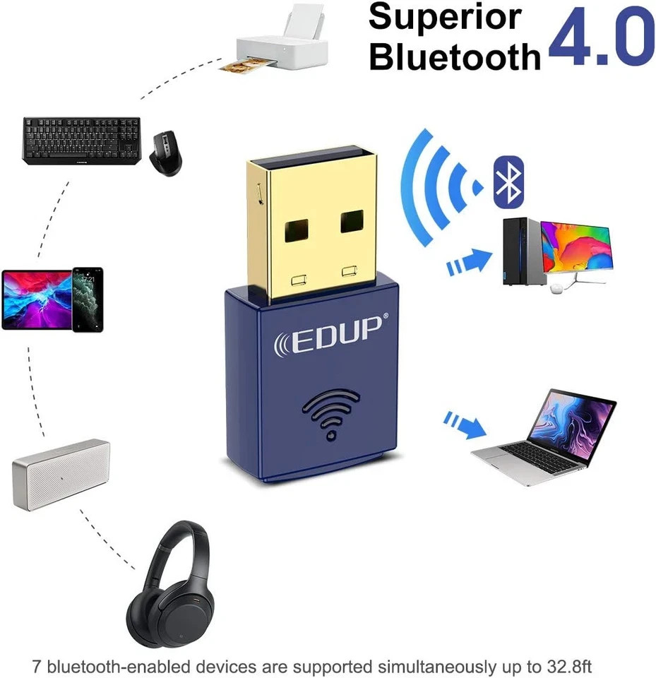 EDUP USB Bluetooth WiFi Adapter for PC, 4.0 Adapter, Wireless Blue