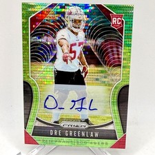 2019 Panini Prizm Rookies Neon Green Pulsar Dre Greenlaw #384 Rookie Autograph