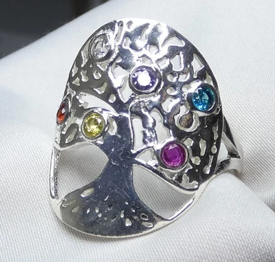 Ring 925 Silber Lebensbaum Gr. 19,7 (62) Blautopas, Rubin, Citrin, Bergkristall - Bild 1 von 4