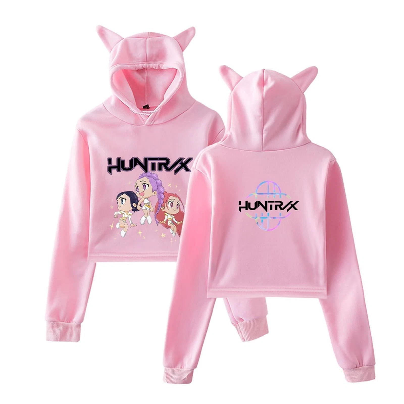 Huntrix KPop Demon Hunters Hoodie for Women with Cat Ear Crop