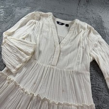 Lands' End Gauze Tiered Dress Women S White Excellent Embroidered Boho Mini