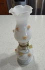 Antique Miniature Oil Lamp Milk Glass Applied Pink Flower Buds 8"