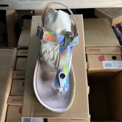 Sprox Kids Size 3 Rainbow Silver Holographic Sandals Cork Footbed   New in Box