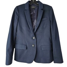J Crew Blazer Size 4 Womens Navy Blue Two Button Cotton Career Classic Fit