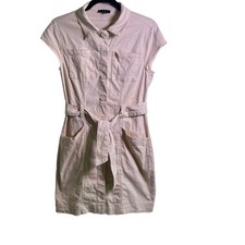 Cartel Cove Utility Dress Cream Button Front Tie Waist Short Sleeve M