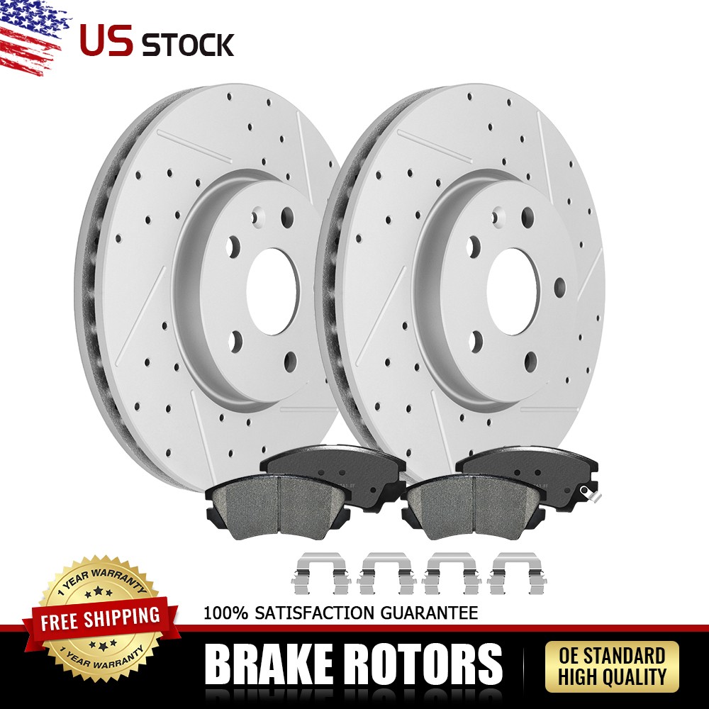 Front Drilled Brake Rotors & Ceramic Pads Set for 2010-2015 Chevrolet Camaro LS