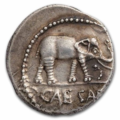 Roman Silver Denarius Julius Caesar Elephant (49-48 BC) Ch XF