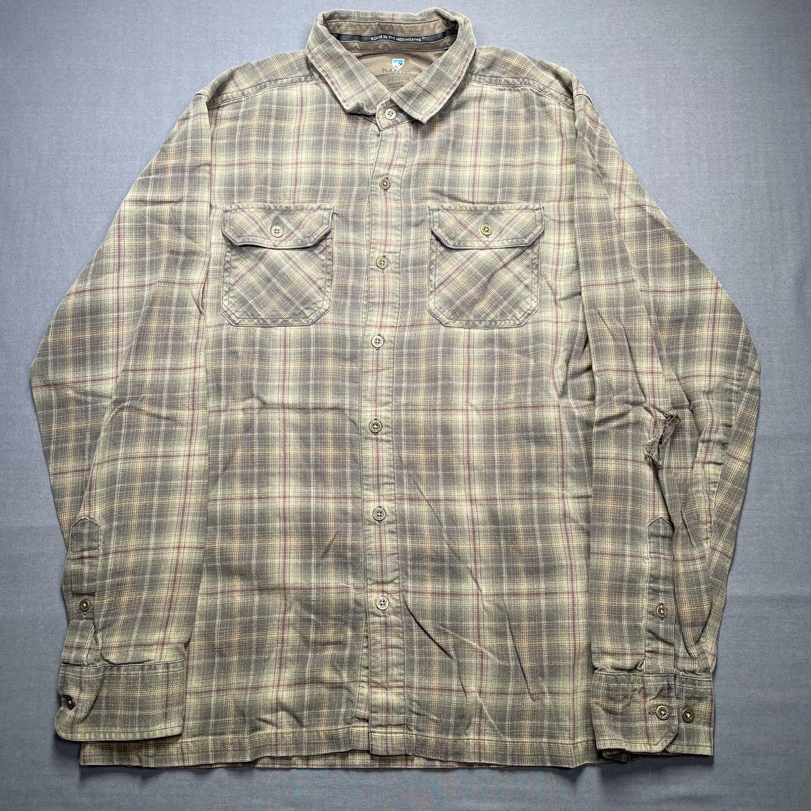 Kuhl Shirt Mens Medium Green Plaid Grunge Flannel Long Sleeve Casual Outdoor