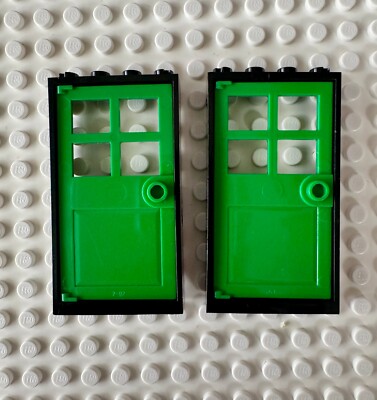 LEGO Door 1x4x6 with 4 Panes and Stud Handle 60623 Green with Black Door Frame