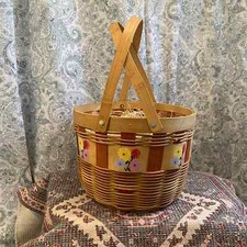 Painted Flowers Wicker Easter Basket with Excelsior