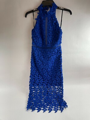 Bardot Sheath Midi Dress Size 6 Small Blue Alberta Lace Illusion *Broken Strap