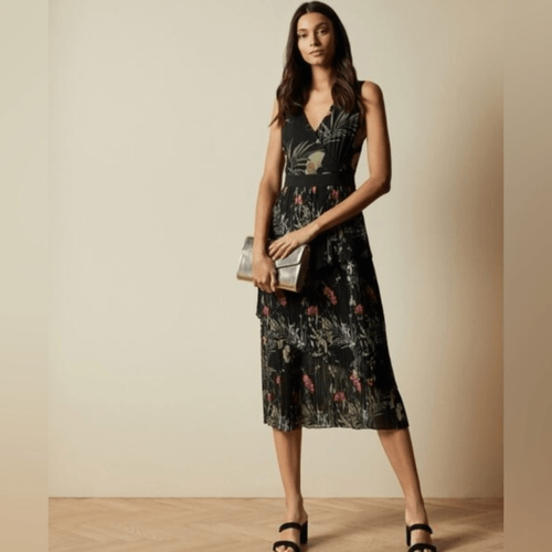 NWT Ted Baker Malinae Highland Tiered Pleated Midi Dress Size 4-6 - Picture 3 of 14