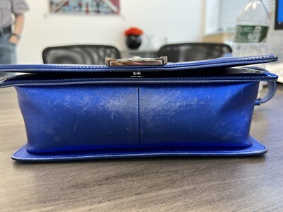 Chanel Old Medium Boy Bag Electric Blue Patent 19 Series | eBay
