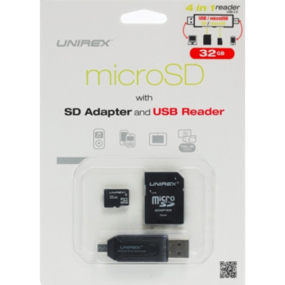 Unirex MSW-325M 4-in-1 USB/Micro SD Card with USB Reader & Adapter