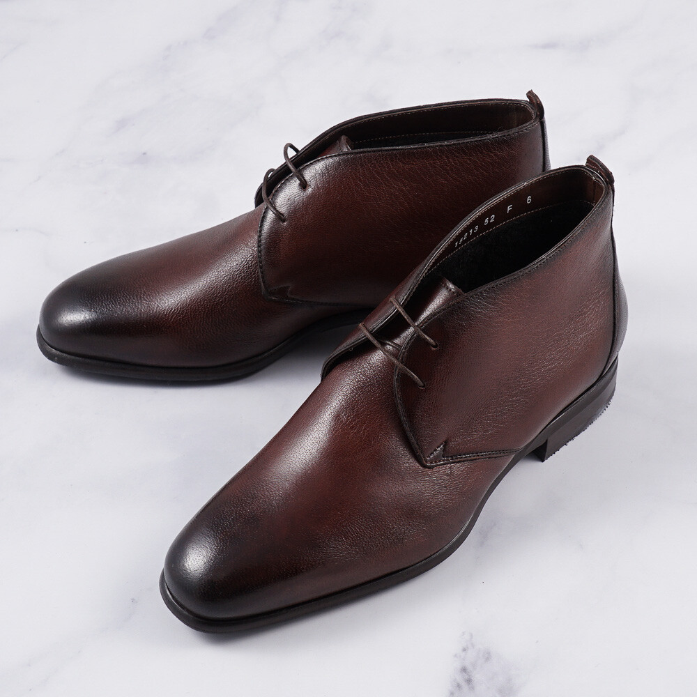Santoni Fatte a Mano Antique Brown Shearling-Lined Ankle 