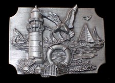 NICE COASTAL SCENE BELT BUCKLE SISKIYOU PEWTER US MADE NEW
