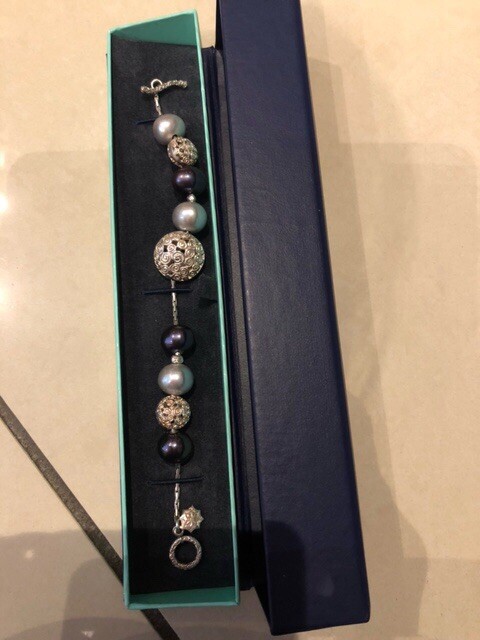 Dower & Hall Rare Spiral Collection Silver dove grey & peacock freshwater pearls