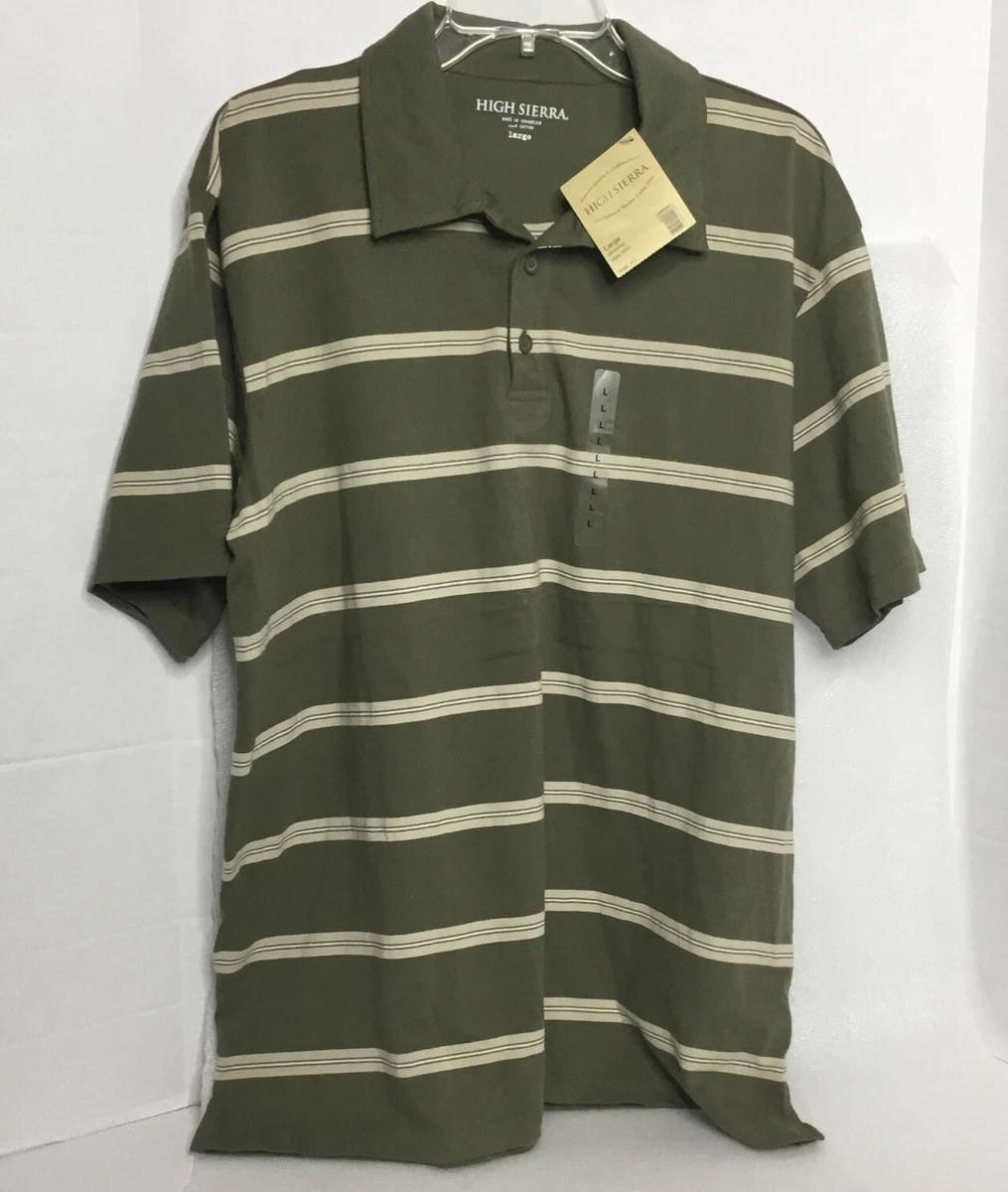 Large High Sierra Cotton Golf Polo Shirt Short Sleeves Stripe Green u0026 Beige  | eBay