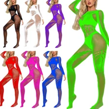 Women Bodysuit Full Body Leggings Open Cup Romper See Through Undershirt Sexy