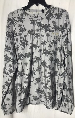 Puma Cloud-spun Large Men s Shirt Long Sleeve Grey Palm Tree Print Pull Over
