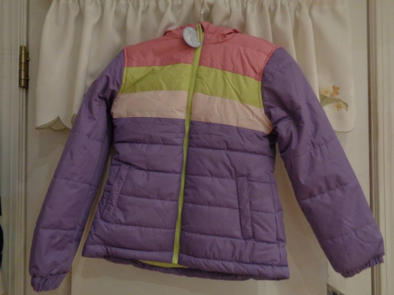 Girls Winter Jacket size 10/12 by Whales Tail Pink, green white purple-Cute Warm
